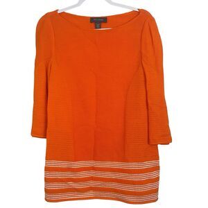 St John Knit Tunic Sweater Size Small Orange 3/4 Sleeves Boatneck